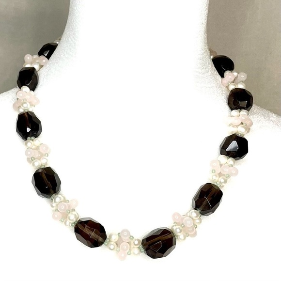 EUC Ross Simons Smoky Quartz Peal and Agate Necklace
